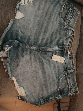 Arie, Distressed Light Blue Denim Shorts